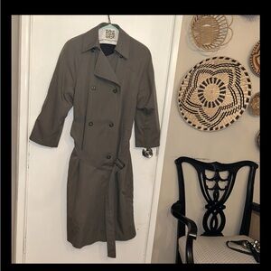 London Fog Women's Trench Coat Double Breasted 10 Petite Greygreenish